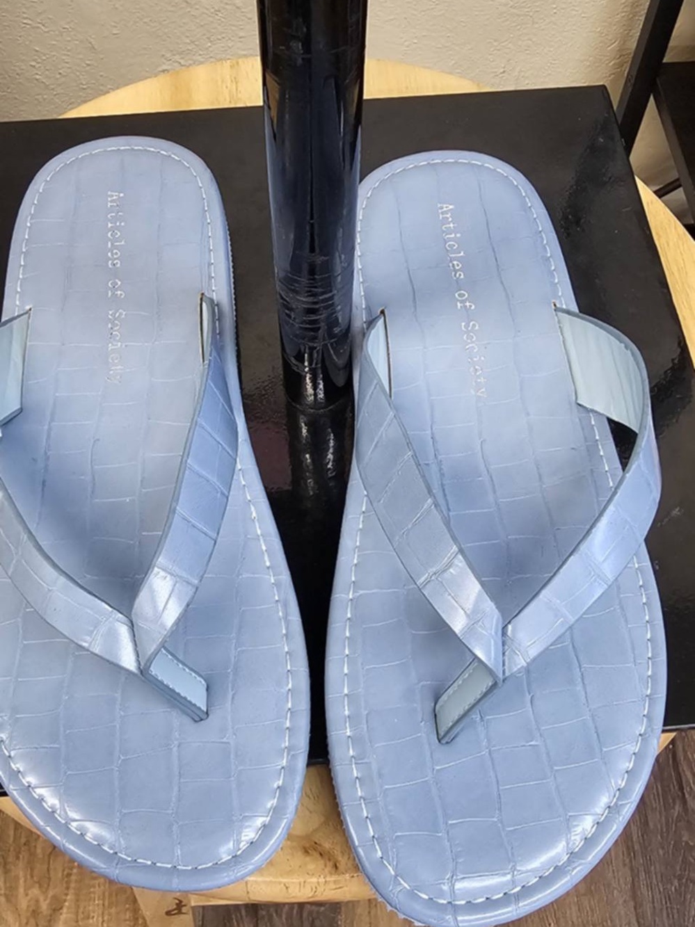 Society Pale Blue Croc-Embossed Women’s Flip Flops
